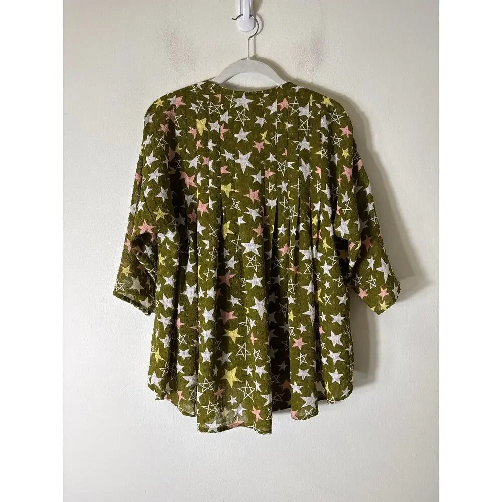 Traffic People Green Star Blouse Sz S